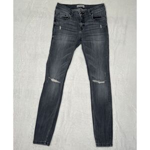 Zara Super Skinny Jeans Low Rise Size 4 Gray Distressed Premium Denim Collection